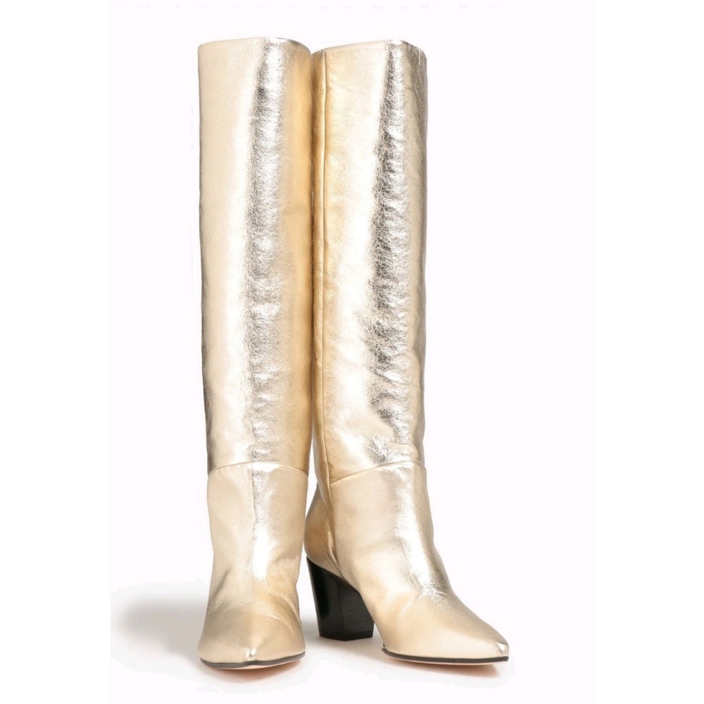 Sergio Rossi Light Metallic Gold Knee-High Heeled Boots